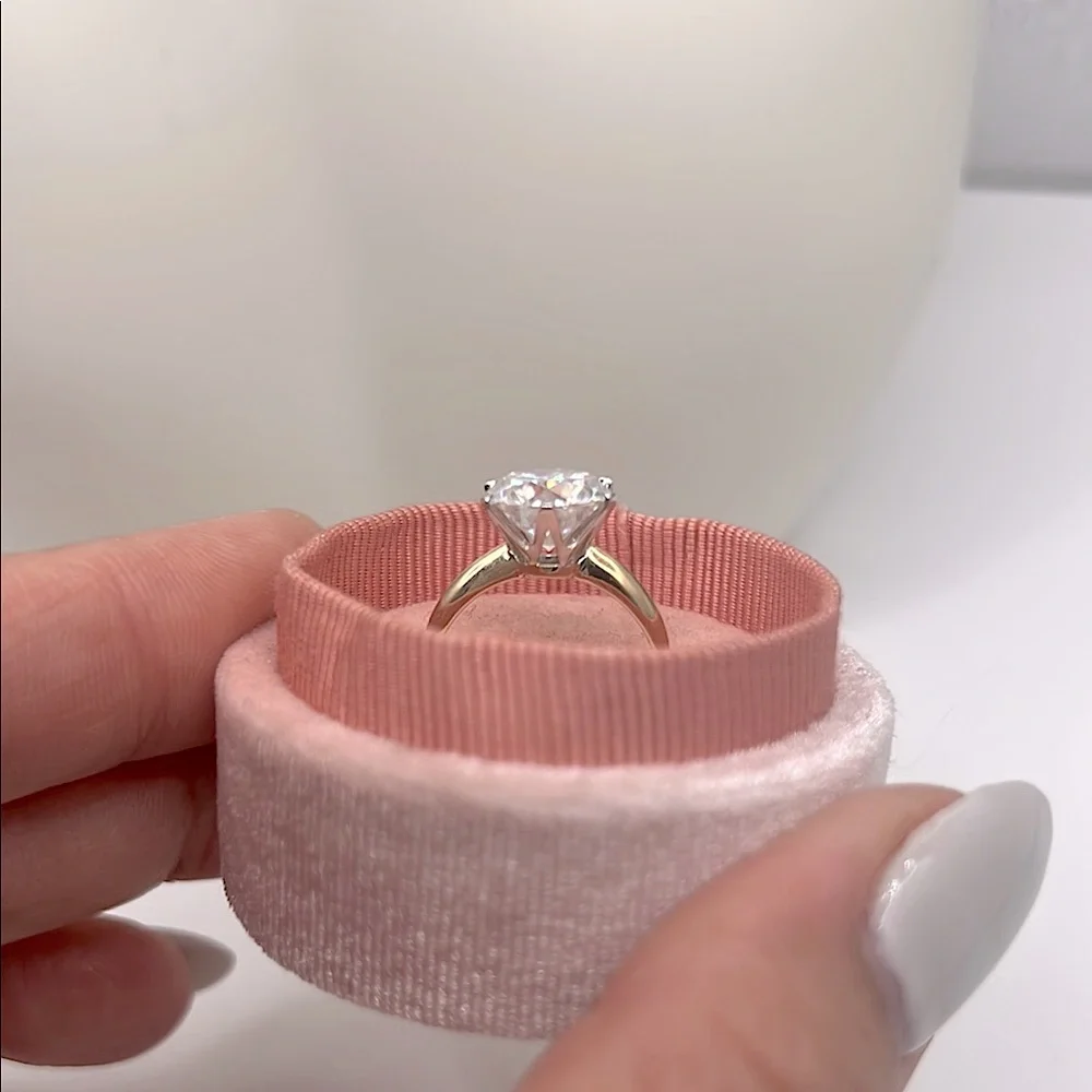 14kt white and yellow solid gold 3carat tw Solitaire Ring with Sleek Band